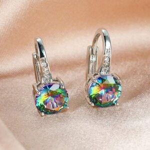 Elegant Silver Multicolor Crystal Earrings